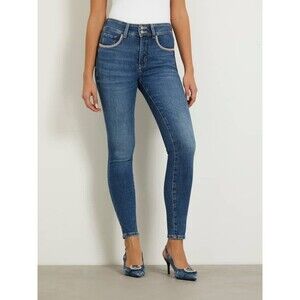 GUESS Women's Rhinestone Trimmed Skinny Ankle Jeans, Baie, 24x29